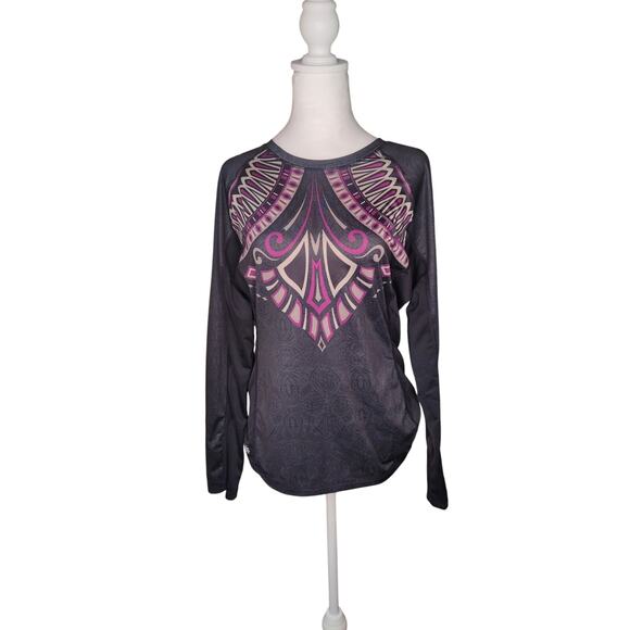 Athleta Cool-down Top Slimming Tribal Boho Pattern Long Sleeve Shirt Medium - Picture 1 of 12